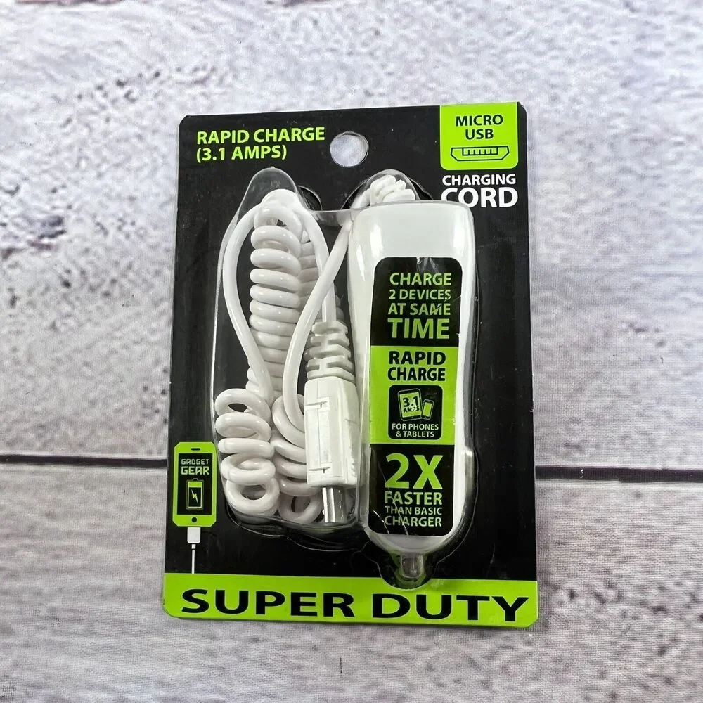 Micro-USB 3.1A Rapid Charging Cord +USB Port Fast Charger 12v Car Outlet Adapter